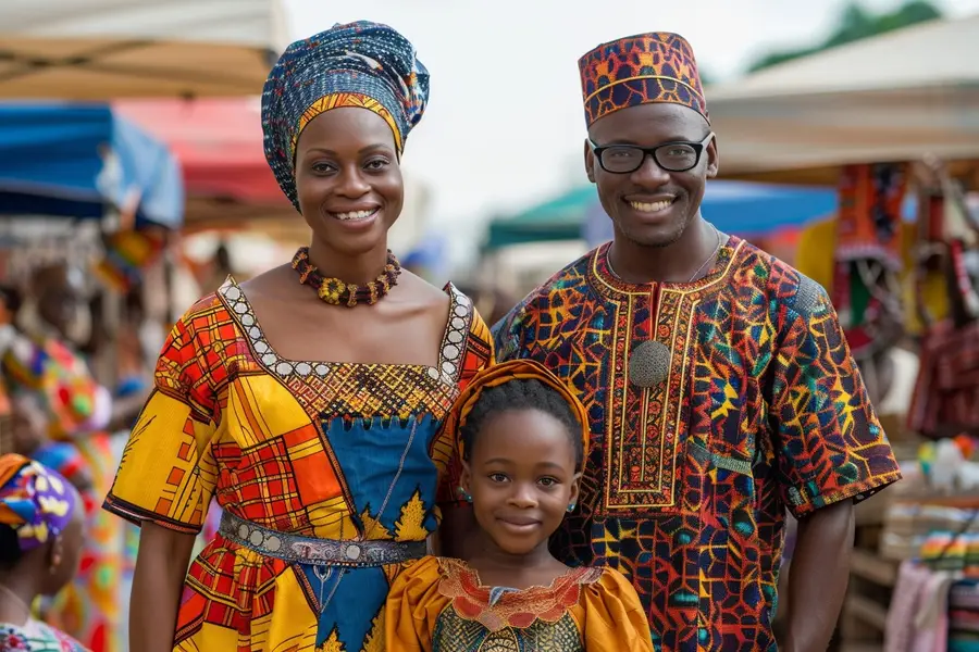 Album familial et tissus nigérians évoquant la transmission d’un nom