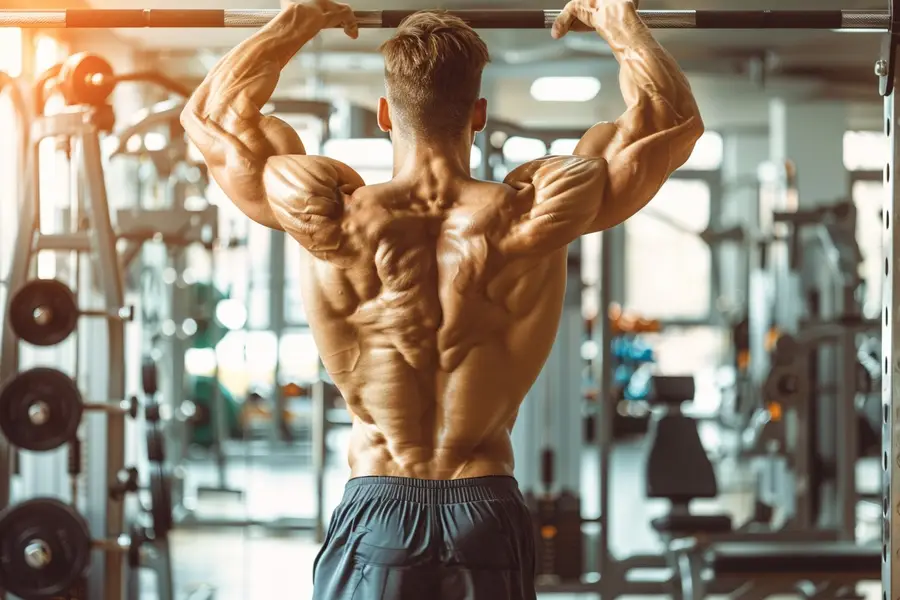 Sportif réalisant une traction en supination sur barre stable