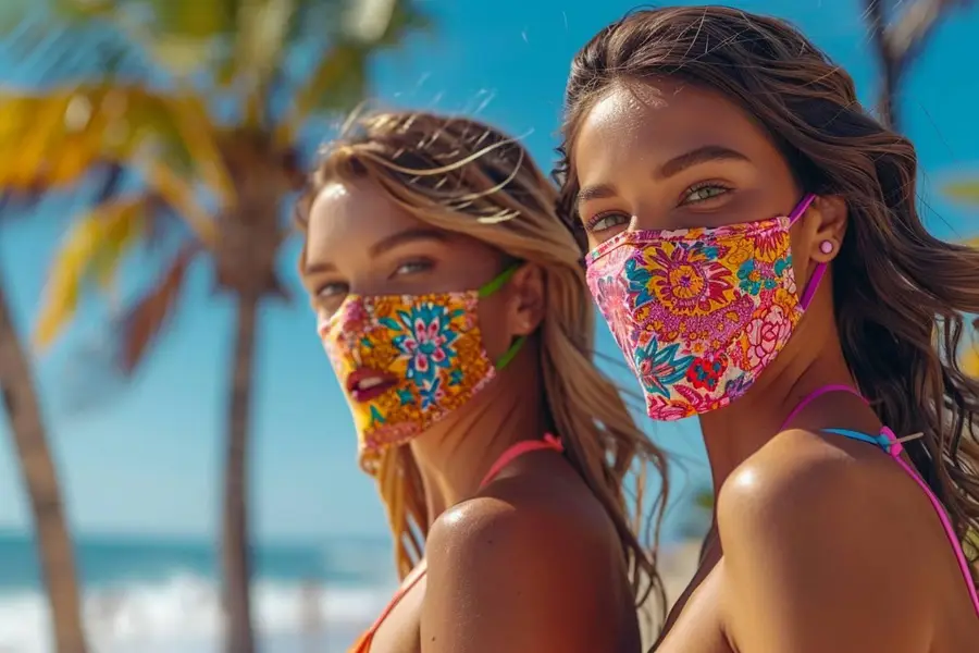 Facekini coloré posé sur du sable près de la mer
