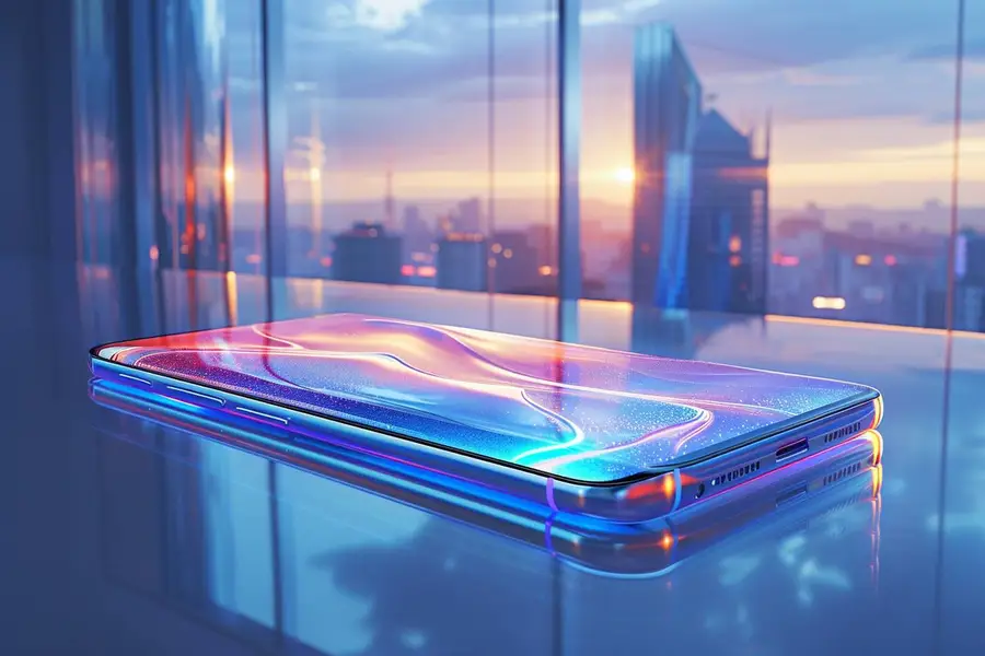 Smartphone Huawei Pura photographiant une ville avec montre connectée sur table