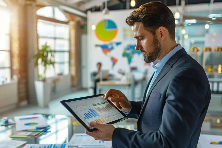 Conseiller analysant des contrats énergétiques et factures professionnelles sur un bureau