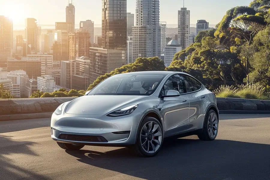 Voiture électrique blanche en recharge devant une maison française au crépuscule