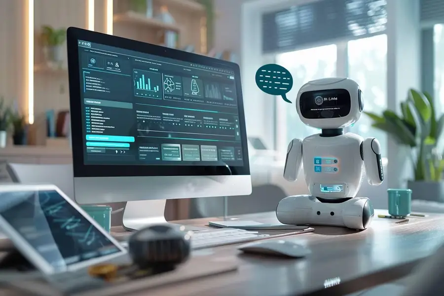 Équipe française testant un chatbot IA sur ordinateur portable