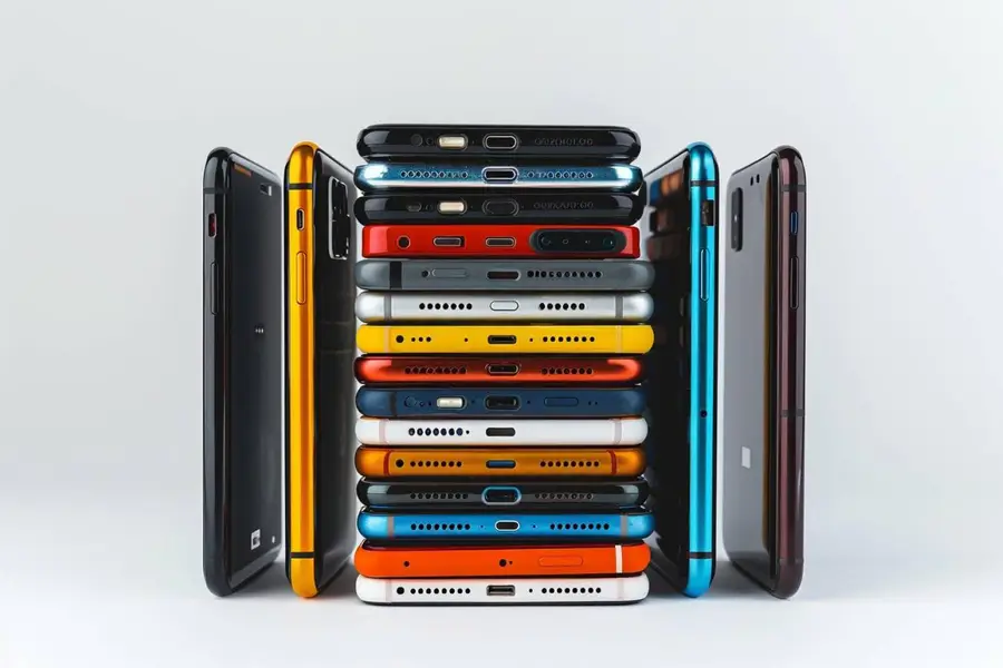 Lots de smartphones contrôlés et conditionnés sur une table professionnelle
