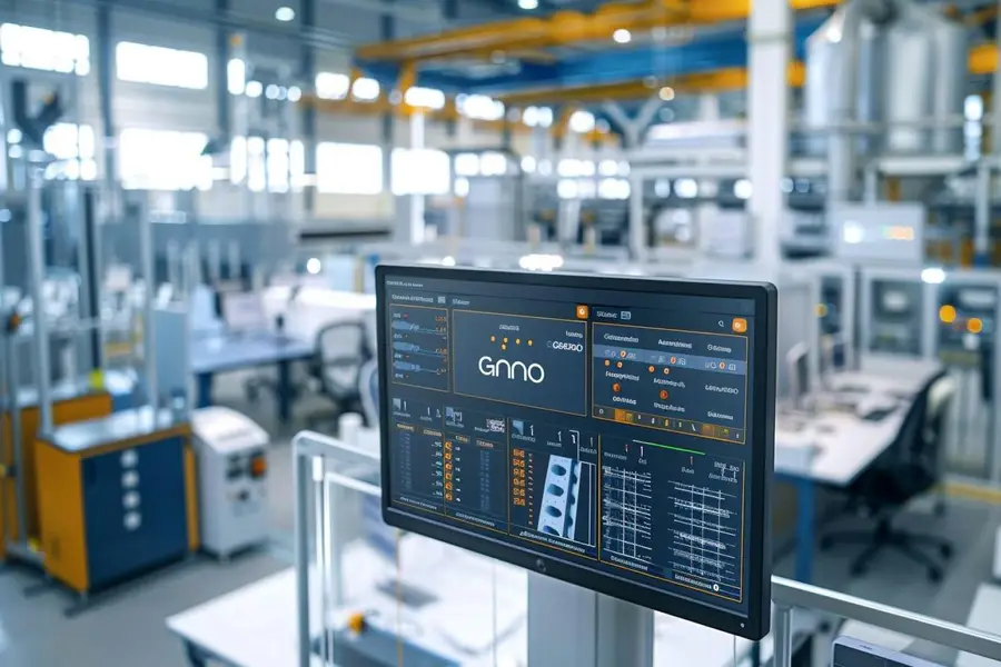 Technicien consultant une tablette devant des équipements industriels en atelier