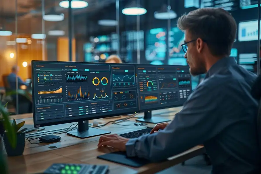 Équipe française utilisant un tableau de bord de gestion interne au bureau