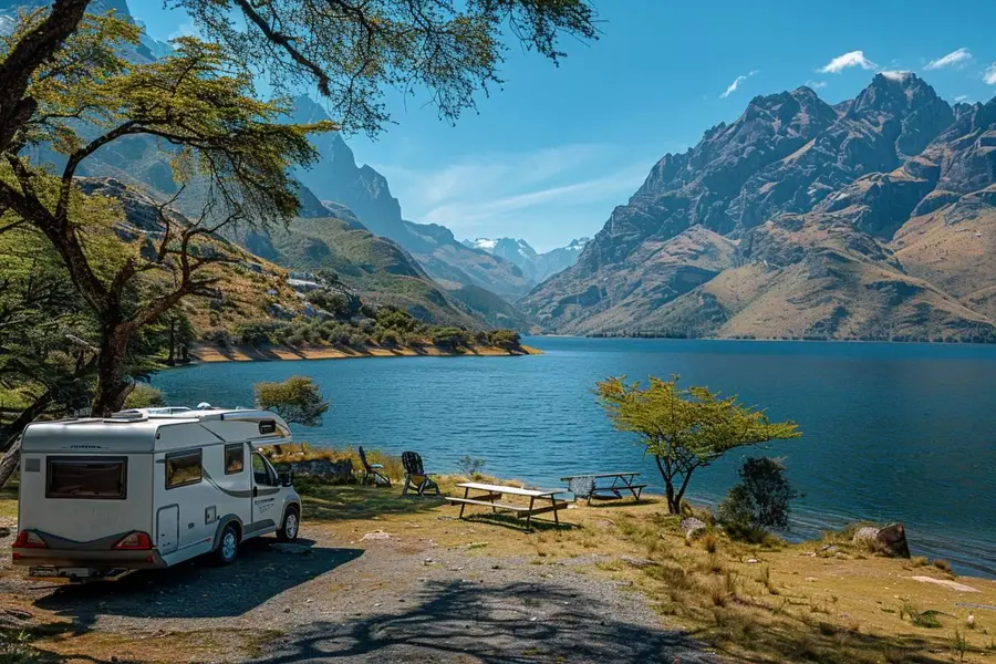 Petits souvenirs locaux rangés dans un placard de camping-car lumineux