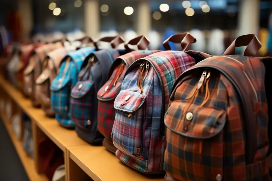Sac scolaire bleu ajusté sur un enfant devant une école française