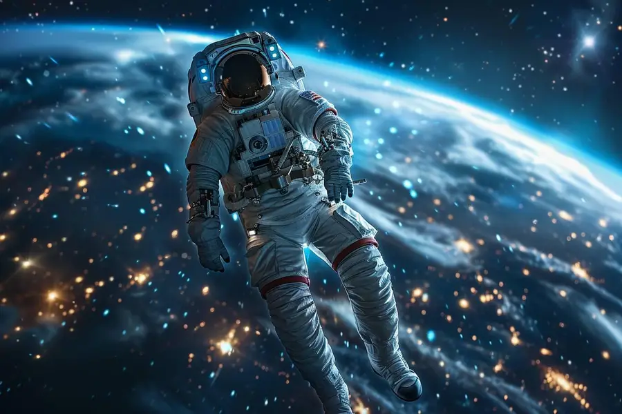 Silhouette en combinaison observant la Terre depuis un vaisseau spatial