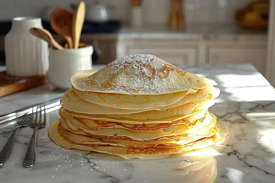 Pile de crêpes refroidies dans une boîte hermétique de cuisine