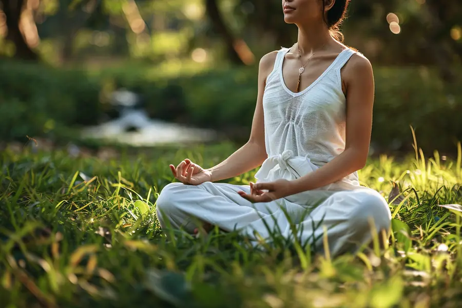 Personne assise respirant calmement près d’une fenêtre lumineuse