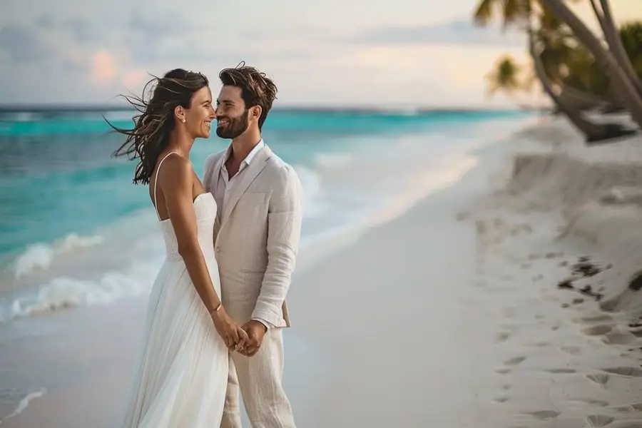 Couple préparant des indices pour une lune de miel surprise
